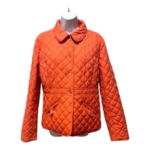Lauren Ralph Lauren Quilted Jacket Size L Orange Crest Sleeve Snap Front